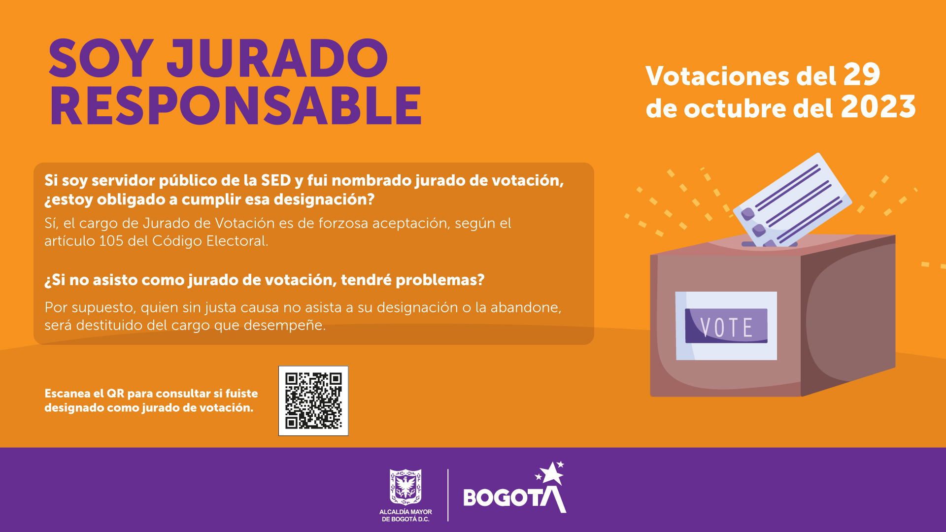 La Oficina de Control Interno Disciplinario de Instrucción nos recuerda una serie de recomendaciones para las servidoras y servidores designados jurados de votación en la jornada electoral del próximo 29 de octubre