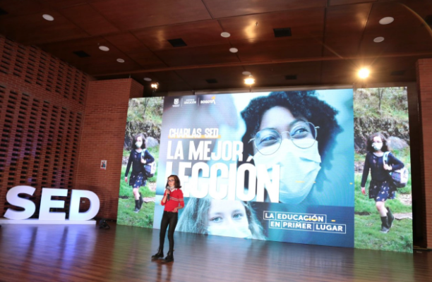 Persona hablando en Charla SED