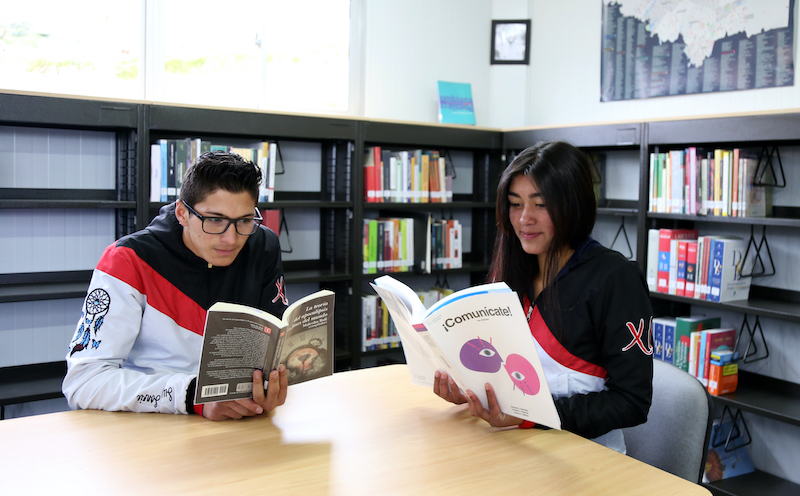 Dos estudiantes en la biblioteca